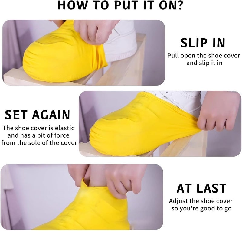 Bomxmon 4-Pack Rain Shoe Covers, Non-Slip Waterproof Boot Protectors for Climb Snow Rain and Mud (M&L, Yellow) - Image 3